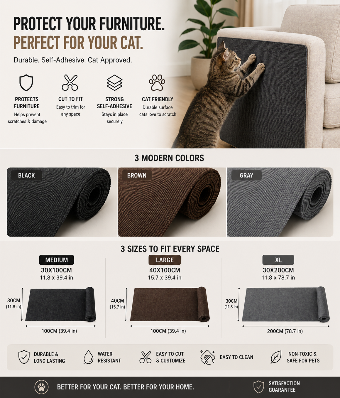 7 Sizes Self-Adhesive Carpets Cats Scratch Board Kitchen Bedroom Anti Scratch Mats Solid Carpets Sofa Furniture Protective Mats